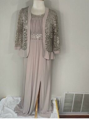 R&M Richards Women's Blush Nude Sequins Lace Sleeveless Dress + Cardigan Size 10